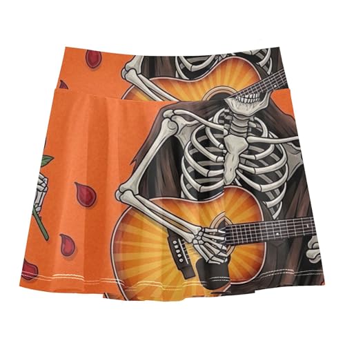 Athletic Shorts for Girls Skorts Skirts with Shorts Cartoon Butterfly Skirt Funny Skeleton Guitar Orange 3t