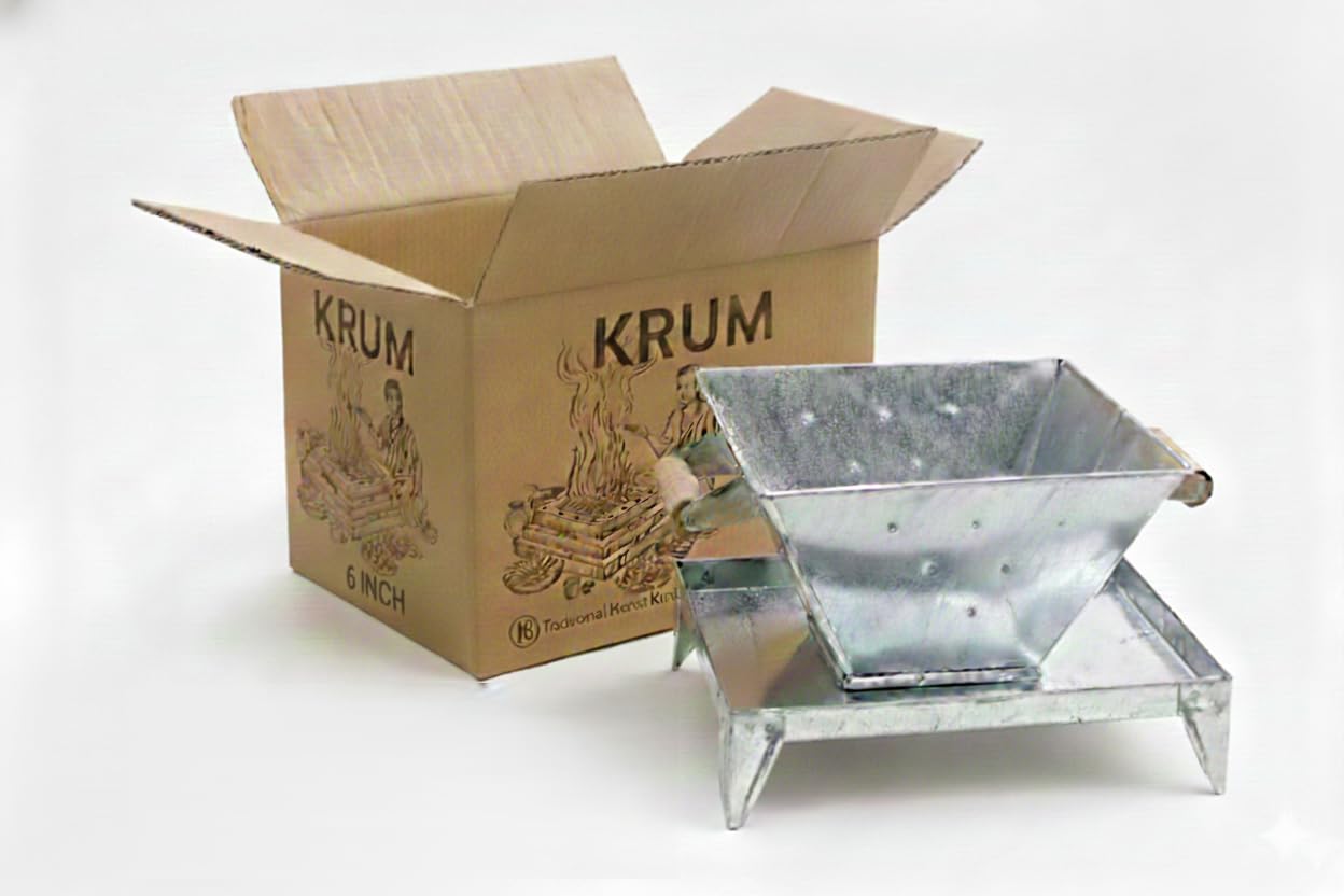 KRUM 6 Inch Iron Hawan Kunda with Wooden Handle - Traditional Yagna Kunda for Pooja and Hawan, Perfect for Rituals and Spiritual Ceremonies
