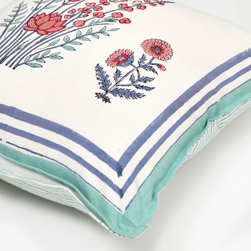 Image of BLOCKS OF INDIA Hand Block Printed Cotton Cushion Cover (16 x 16 inches) (Cushion 10)