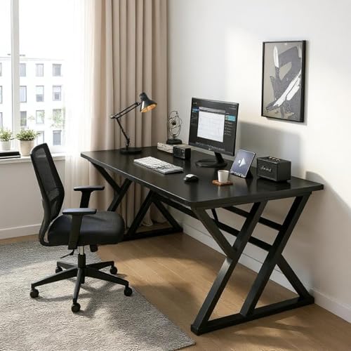Image of TEKAVO Jimmy Study Table for Home & Office Wooden | Office Table for Work from Home | Gaming Workstation Desk with Heavy Duty Metal | 150 cm Table | Black