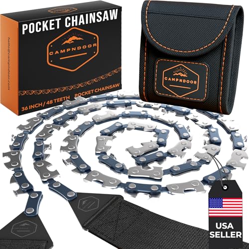 CAMPNDOOR 36" Pocket Chainsaw, 65Mn Steel, 48T, Handles, Bag