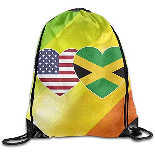 Sanme Jamaica USA Flag Twin Heart Mochila con cordón Unisex Bolsa de Saco portátil