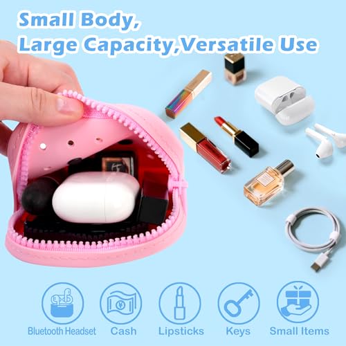 Small Silicone Pouch for Purse – Portable Organizer Bag, Mini Cosmetic Bag Holds Lipsticks, Coins, Travel Accessories, Zipper Pouch, Small Makeup Bag With 5 Charms(Pink)4