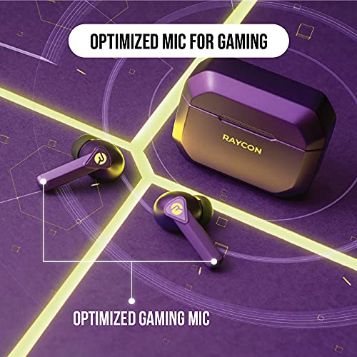 Image of Raycon The Gaming Bluetooth True Wireless Earbuds with Built in Mic, Low Latency, 31 Hours of Battery, Charging Case with Talk, Text, and Play, Bluetooth 5.0 (Digital Purple)