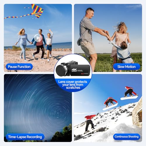 Image of 4K Video Camera Camcorder, 42MP Vlogging Camera for YouTube with 32GB SD Card, 2 Batteries, 3 inch 270 Rotating Screen, 18X Digital Zoom, Remote Control, Webcam for Live Streaming