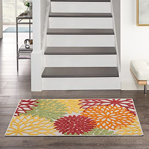 Nourison Aloha Indoor/Outdoor Floral Red Multi Colored 2'8" x 4' Area Rug, (3' x 4'), 76 x 122 cm (Rectangular)