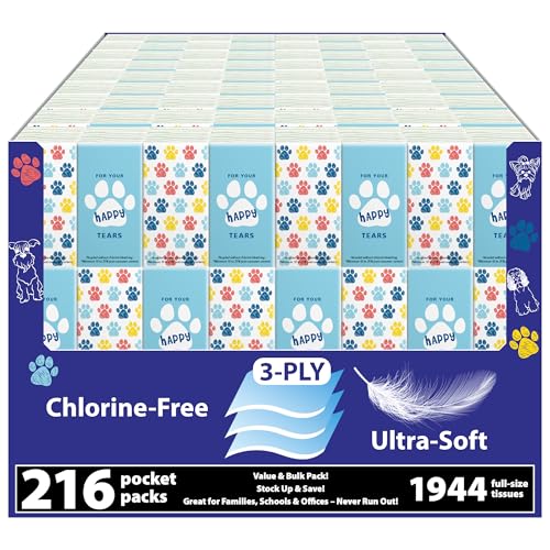 Image of Funwares Travel Tissues, Bulk 216-Pack, 1,944 3-Ply Sheets, Dog Design