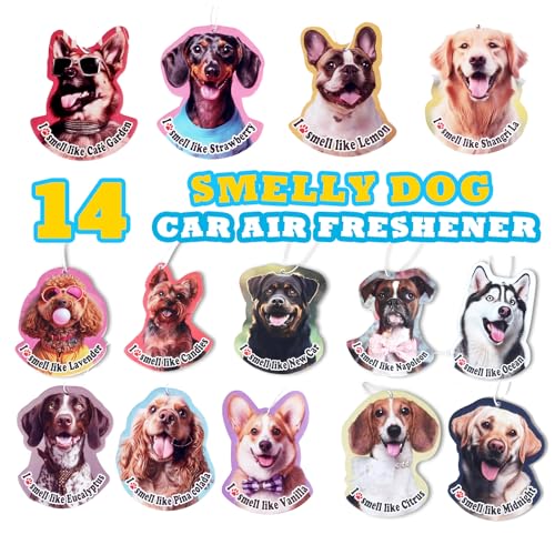 Image of 14 Pack Long Lasting Bulk Car Fresheners Hanging Cute Dog Design Car Fragrance Refresher Gifts for Dog Lovers