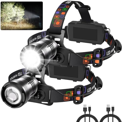 UUYEE Headlamp Rechargeable 2Pack, Super Bright Head Lamp, Adjustable Focus LED Headlamp, 90&deg;Angle...