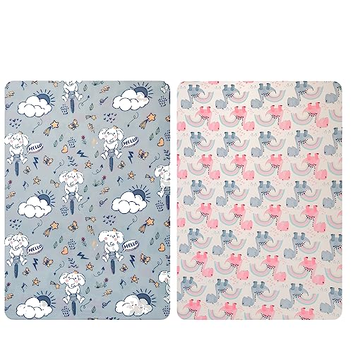 Image of ALVABABY Stretchy Jersey Fitted Pack n Play Playard Sheet Mini Crib Sheets Large 27x39x4inches,2 Pack Portable Crib Sheet, Soft and Light,Boys and Girls Player Matteress 2PSCZE02