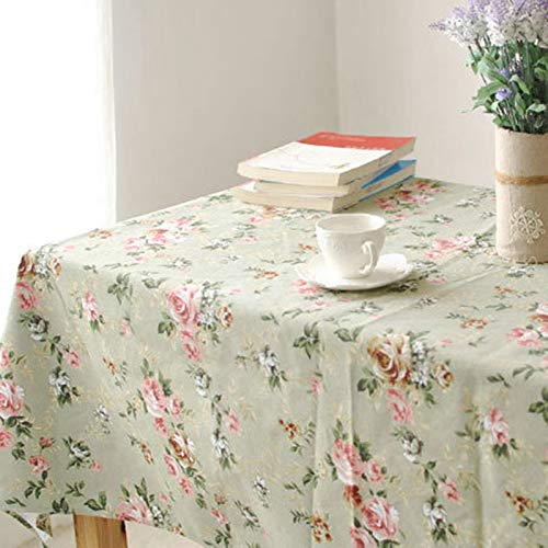 Nappe Fleur Roses en Coton Vert Moderne avec Motif Imprimé Durable
