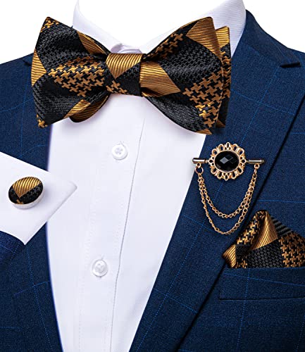 Image of DiBanGu Silk Woven Bowtie Mens Self Bow Tie Set with Lapel Pin