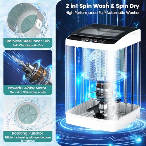Image of Auertech 35 lbs Washing Machine, Fully Automatic Portable Washer with LED Display, 12 Wash Cycles, 8 Water Levels, Large Capacity Washer and Spin Dryer Combo with Drain Pump for Apartment, Home