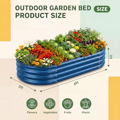 Image of Land Guard 2 Pcs 6ft Metal Raised Garden Bed, 6 x 3 x 1 Galvanized Planter Raised Beds for Vegetables, Blue