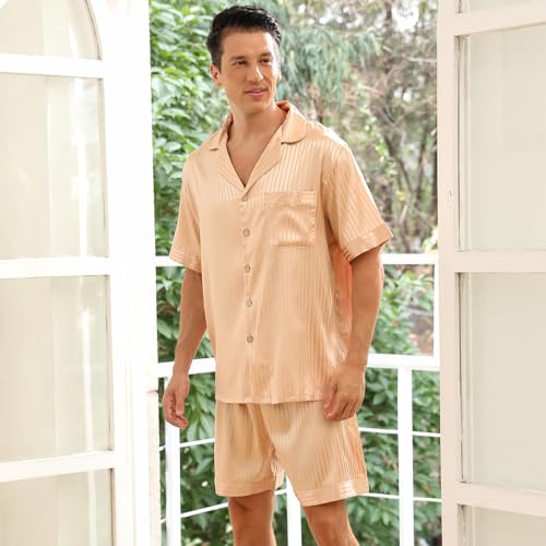 Men's Silk Satin Pajama Sets,Button-Down Loungewear,V-Neck Mens Pj Sets with Pocket Two-Piece2
