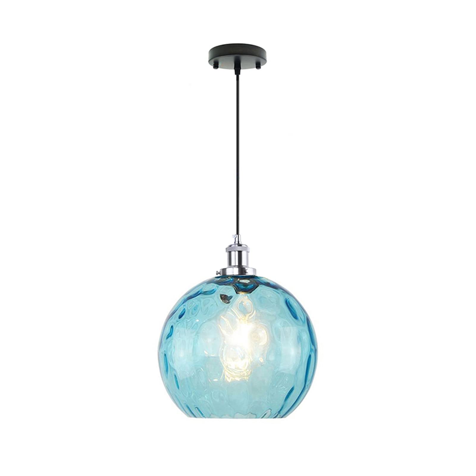 I-xun Blue Pendant Light Industrial Glass Lamp Shade Nickel Pendant Light Ceiling Lighting in Kitchen (9.8 Inches)