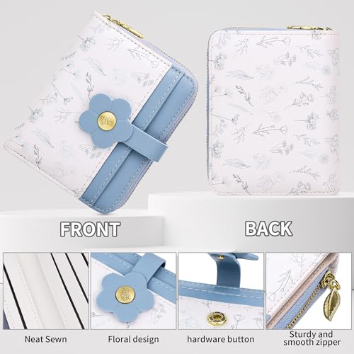 Image of Farcauo Cute Floral Womens Wallet Small Wallets for Women Thin Blue Women's Wallet Kawaii Flower Card Wallets for Women Ladies