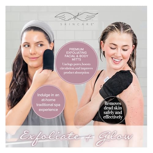 Seraphic Skincare Premium Exfoliating Mitt for Body (2pc) & Facial Mitt – Body Exfoliator for Self-Tan Removal – Facial Scrub Pad for Gentle Cleansing & Exfoliation image 5