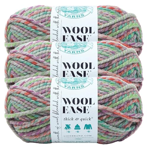 Image of Lion Brand Yarn, Wool-Ease Thick & Quick Yarn, Eden Neon Multicolor, 3 Pack