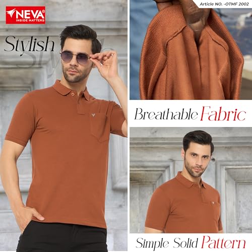 Image of NEVA Men's Regular Fit Half Sleeve Polo Neck T-Shirt with Chest Pocket