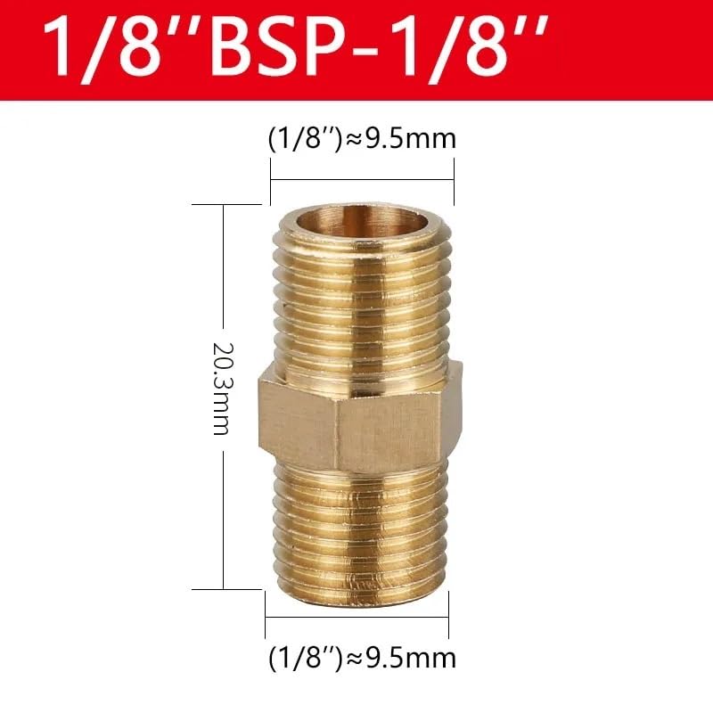 Conectores para mangueras, 10 Piezas de racores hexagonales de latón for tuberías de 1/8", 1/4", 3/8", 1/2", 3/4" y 1", con Rosca Macho, Adaptador rápido for Agua, Aceite y Gas.(1l8 to 1l8)