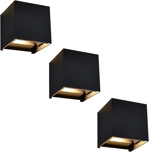 Paquete de 3 luces de porche para exteriores, paquete de 3 con luces de pared exteriores, luces de arriba y abajo, luces de pared LED, cubo pequeño