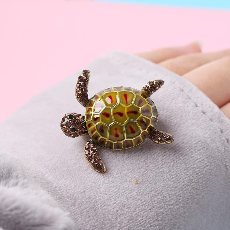 2Pcs Vintage Enamel Turtle Brooch Artificial Diamond Animal Pin Clothing Accessories3
