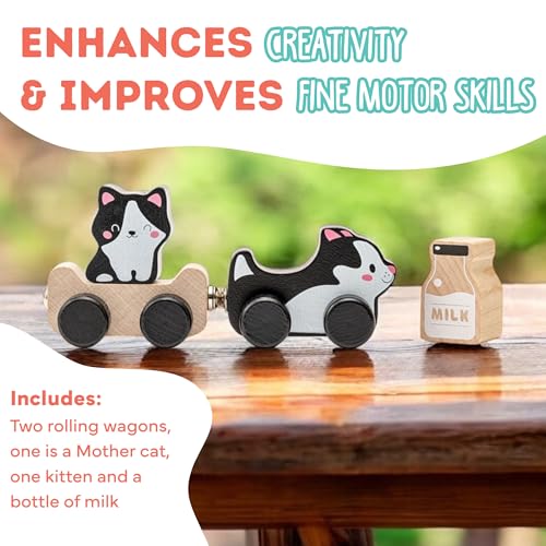 Image of Cubika Wooden Clever Kitties Train Toy - Magnetic Cat-Themed Wood Toy Playset for Toddlers 18 Months+ - Montessori Toy for Fine Motor Skills and Imaginative Play