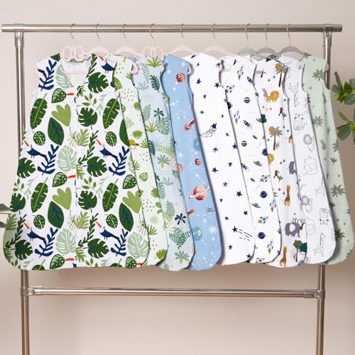 Image of david's kids 3 Pack 100% Cotton Baby Sleep Sack 6-12 Months, Ultra Soft Baby Wearable Blankets with 2-Way Zipper, Comfy Sleeping Bags for Infant Newborn Boys Girls Neutral, Medium Size, Leaf
