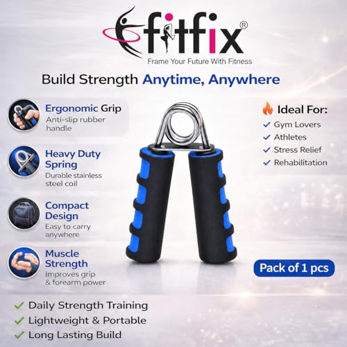 Image of Fitfix Hand Exerciser (V Shape) Hand Grip Strengthener with Foam Handle, Hand Gripper for Men & Women for Gym Workout Hand Exercise Equipment to Use in Home [pack of 1 ps] colour Blue