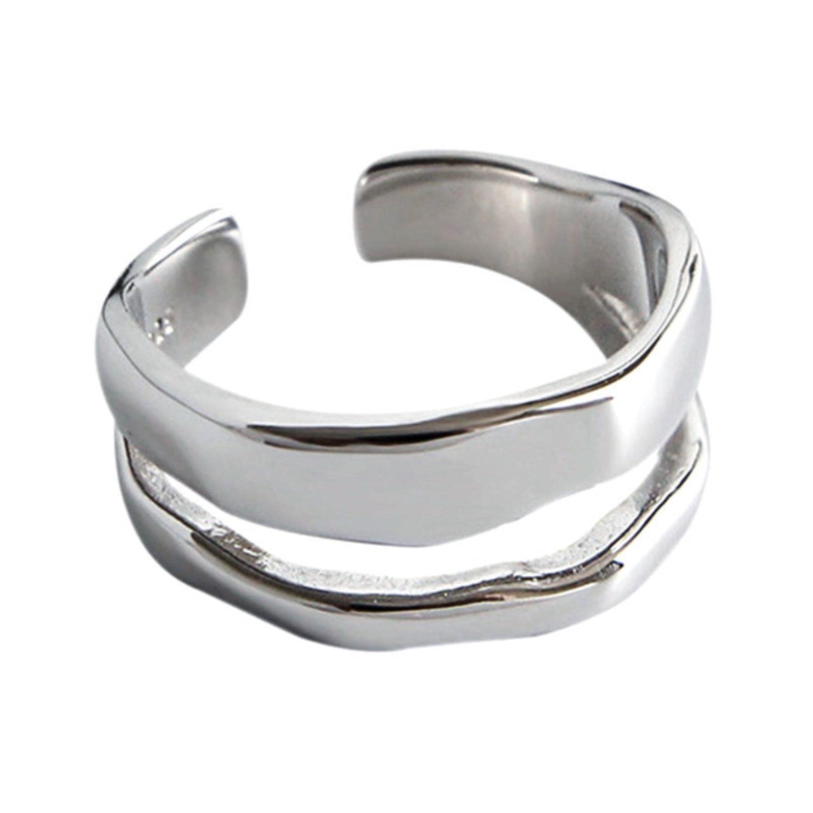 HCMA 925 Silver Charming Irregular High Polish Wave Rings Gold Open Rings Jewelry For Women Party Gifts