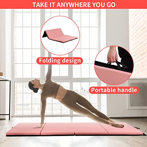 Blkmty Gymnastics Mat 4'X6'X2'' Gym Mat Foldable Tumbling Mat Folding Exercise Mat For Home Aerobics Workout Fitness Yoga Mat Gym Floor Mats Stretching Wrestling Mat With Carrying Handles, Pink #TOP1