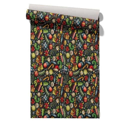 CEVAN Kit Para Poner Papel Pintado Friso Laminado de PVC Revestimiento Pared Navidad Cartoon Hip Hop Dibujos Animados Papel Autoadhesivo, Impermeable Y Desmontable Armarios Cocina 45x500cm