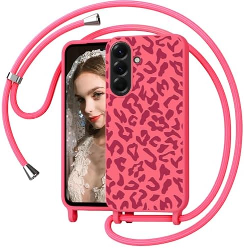 Mosoris Handyband für Samsung Galaxy A56 5G Hülle mit Band, Leopardenmuster Silikon Handyhülle mit Kette, Necklace Schutzhülle zum Umhängen Kordel, Liquid Silikon Case für Samsung