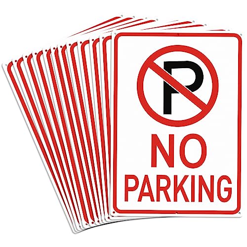 Amylove SSU-230609-A 12 Pcs No Parking Signs With Symbol Sign 14 X 10 Inches Reflective Aluminum Nonparking Sign, Uv Protected, Weather Resistant, Waterproof, Durable Ink Industrial Warning Signs