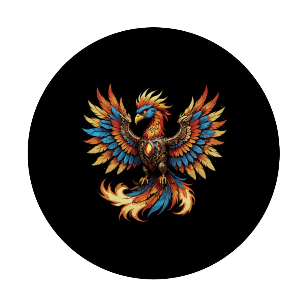 Illustrated Vintage Steampunk Flaming Phoenix Rising PopSockets Swappable PopGrip, Black - Image 3
