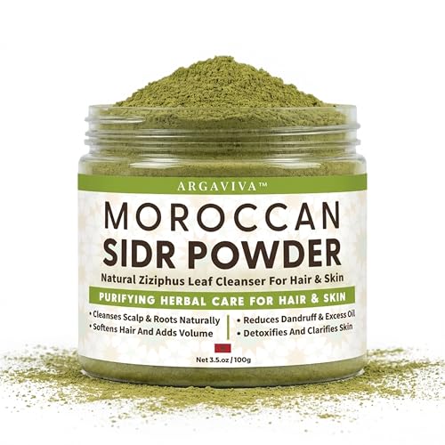 Argaviva Sidr Powder For Hair Sidr Leaves Powder Hair & Scalp Mask - Rinse-Off Clarifying Hair Wash Helps Remove Product Buildup & Excess Oil For A Fresher Feel No Added Fragrance 3.5 Oz Jar