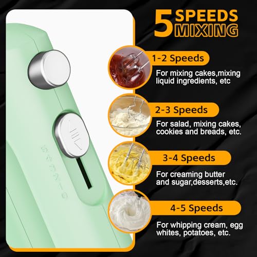 Image of Lord Eagle 5-Speed Small Hand Mixer Electric, 300W Compact Portable, Green