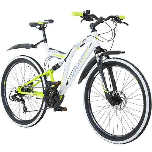 Galano Volt DS Mountainbike für Mädchen und Jungen ab 160 cm, Jugendfahrrad Unisex mit 21 Gangschaltung und Scheibenbremsen, Fahrrad MTB Fully Schutzblech (weiß/grün) – Bild 3