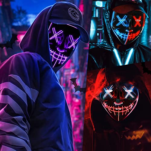 Heytech Halloween Mask Purge Led Mask For Festival Halloween Scary Party,Costume Cosplay ,Gifts (Purple) #TOP6