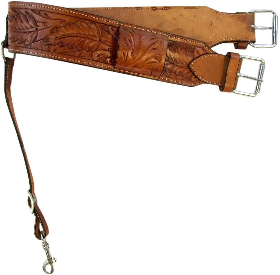 Oak Tooled Brown Leather Back Rear Cinch Flank Western