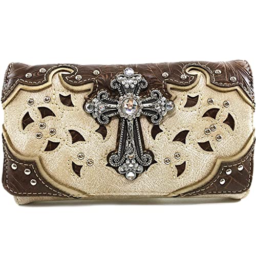 Justin West Rhinestone Cross Weaved Laser Cut Floral Conceal Carry Handbag Purse - Main Image