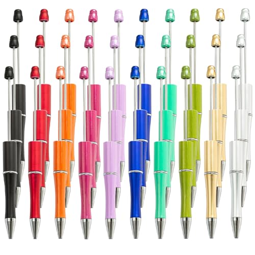Vichona 30Pcs Beadable Pens Bulk, Plastic Bead Pen Black Ink Ballpoint Pens, Diy Teacher Pens, Cute Cool Pens Bead Pens for Students Teacher Graduation Gift Office Supplies