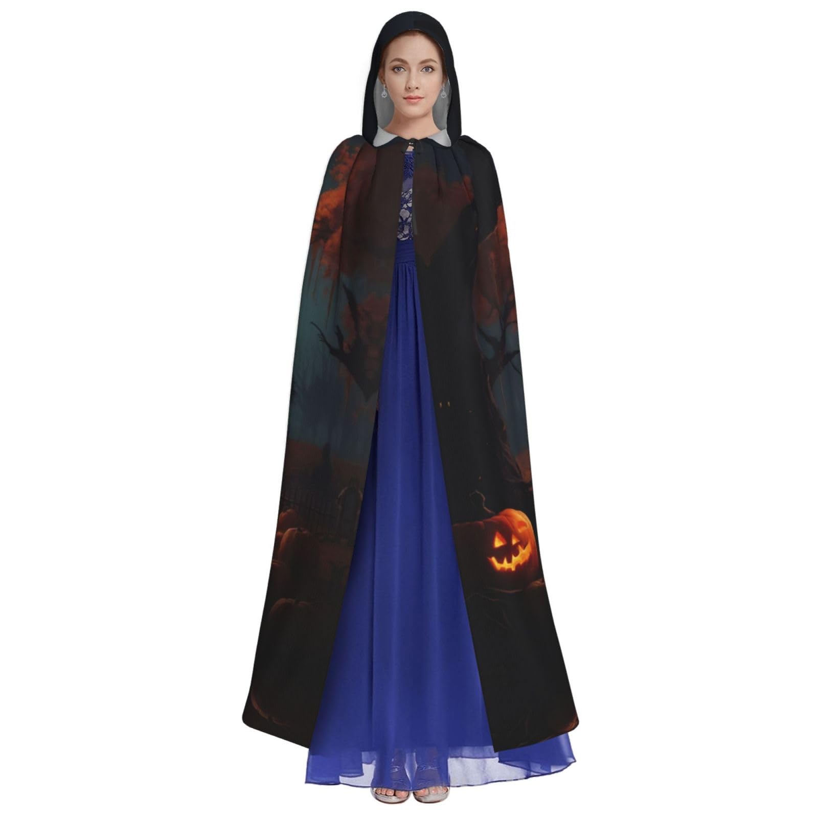 LIXLZH Scary Halloween Print Hooded Cloak Universal Adult Cape Witch Costume Halloween Costumes Carnival Cloak