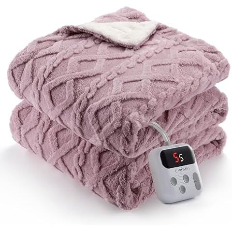 CAROMIO Electric Blanket Twin Size - Thick Tufted Sherpa Heated Blanket Twin with 10 Heating Levels and 10 Time Settings, ETL Certified Machine Washable Fast Heating Blanket Twin 62"×84", Dusty Pink Cover