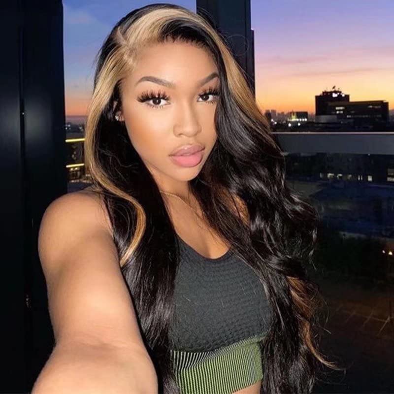 Highlight Wig Blonde Colored Human Hair Wigs For Women Ombre Body Wave Lace Front Wig 13x6 Lace Front Human Hair Wigs 1BT27 Color HD Lace Glueless Remy Wavy Virgin Hair Wigs Deep Part 14