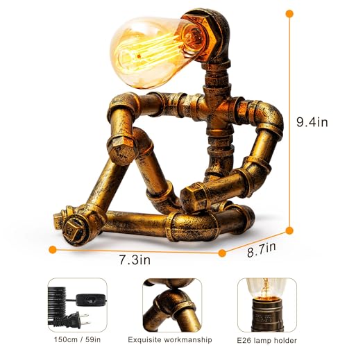 Image of Steampunk Table Lamp, Vintage Industrial Metal Robot Table lamp, Water Pipe Table Lamp, Steam Punk Pipe Lamp Style Desktop Light for Bar Cafe Desktop Room Decoration