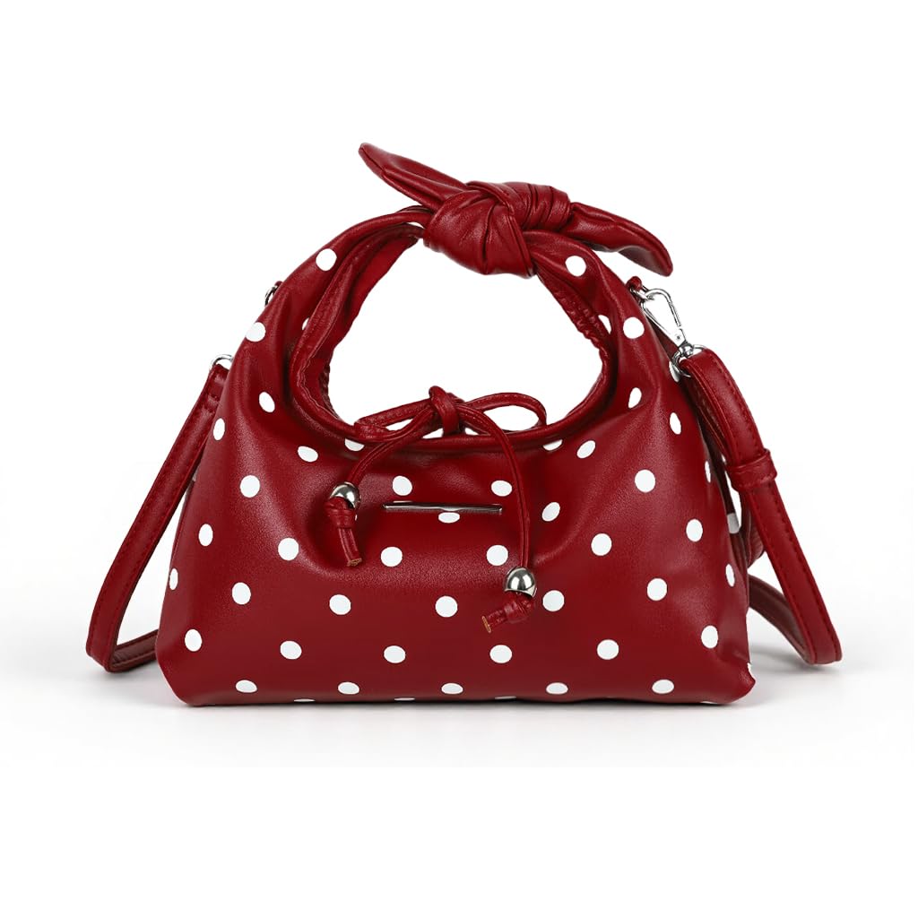 Tote Bag for Woman Polka Dot Bow Tie Hand Bags Red Vintage Pu Leather Crossbody Bag with Detachable Chain Strap Retro Slouchy Elegant Women Handbags-image-14