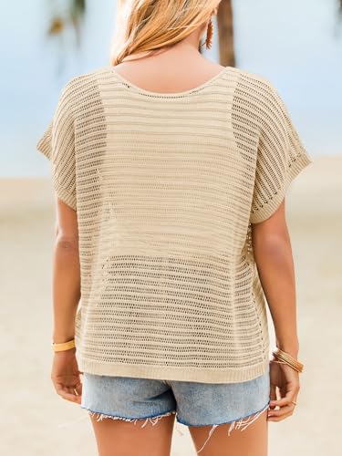 Image of Saodimallsu Womens Crochet Tops Summer Oversized Mesh Cover Up Top