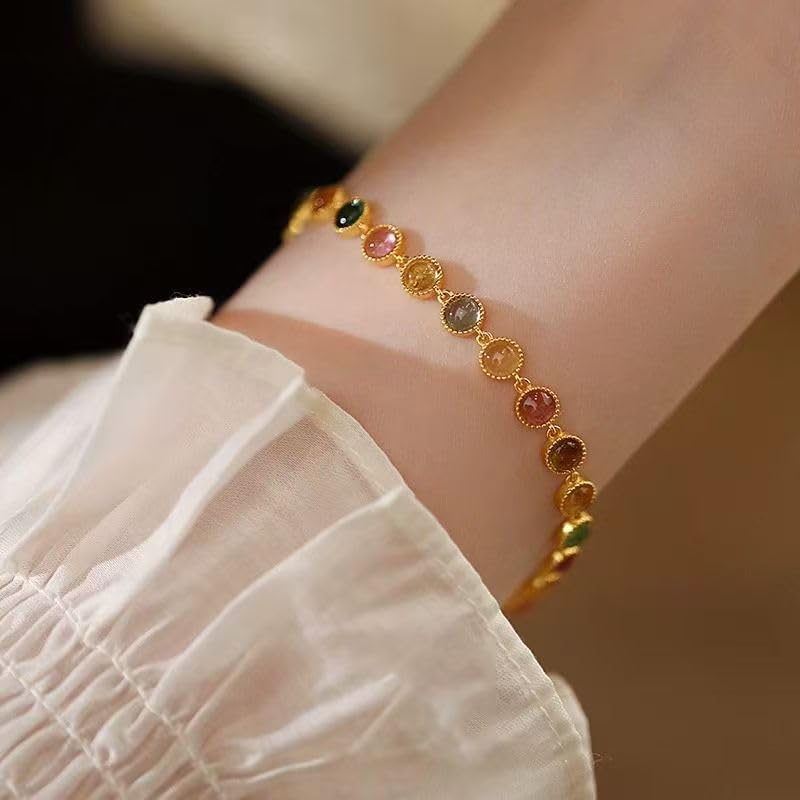 Elegant Crystal Link Bracelet, 18K Gold-Plated, Multicolor Gemstones, Gift Box Included4